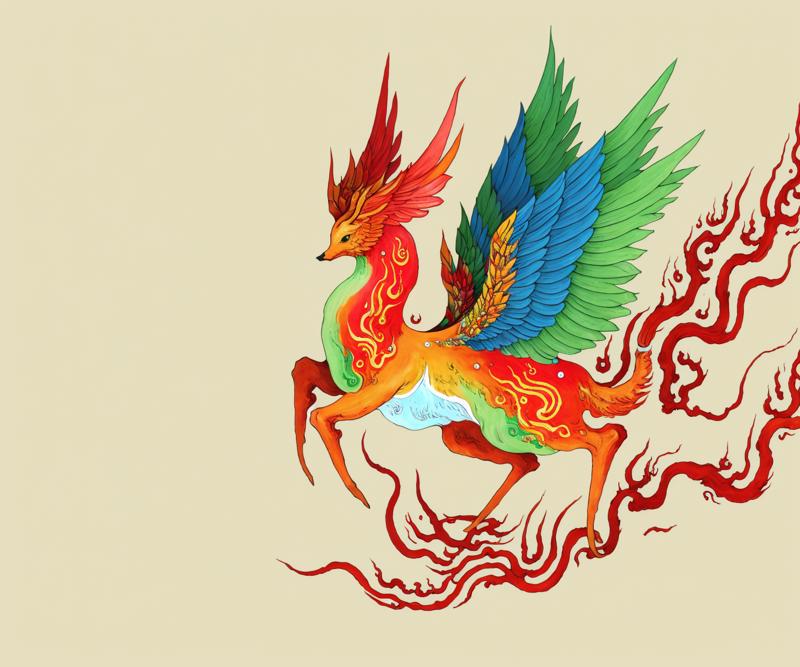 40743-457370033-Chinese mythology, a deer with colorful wings, fire on body.png